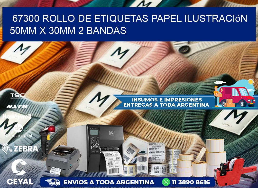 67300 Rollo de Etiquetas Papel Ilustración 50mm x 30mm 2 Bandas