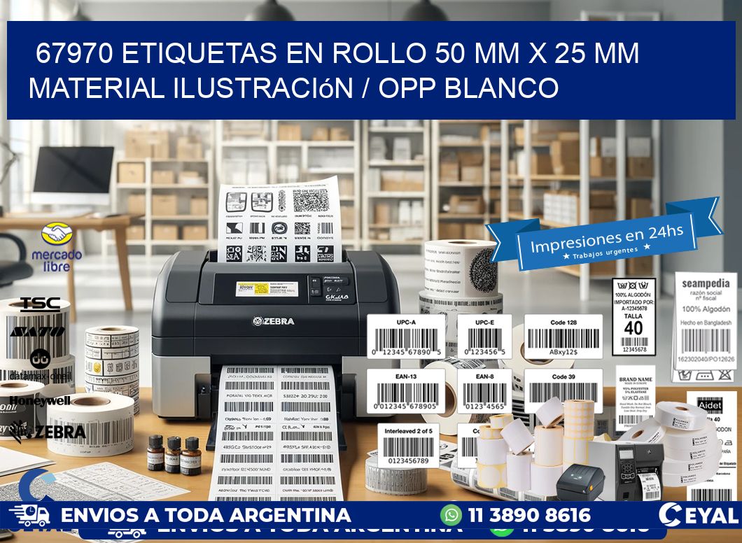 67970 Etiquetas en rollo 50 mm x 25 mm material Ilustración / OPP Blanco