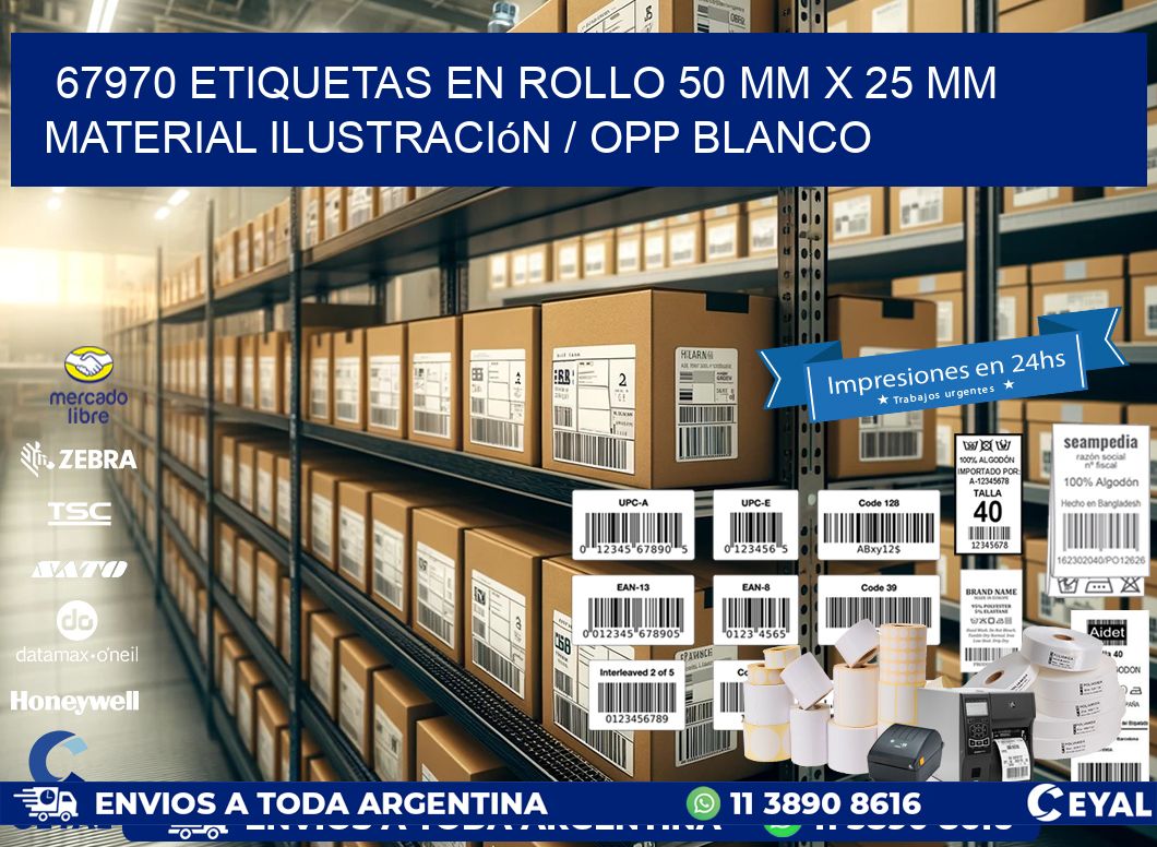 67970 Etiquetas en rollo 50 mm x 25 mm material Ilustración / OPP Blanco