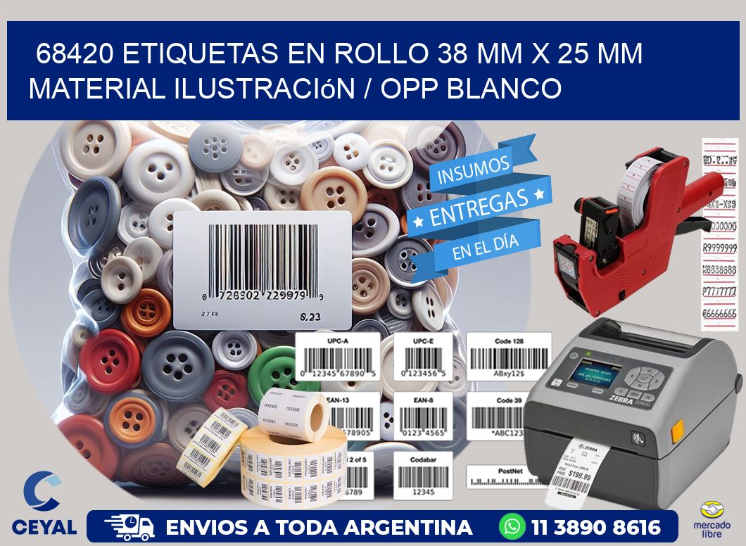 68420 Etiquetas en rollo 38 mm x 25 mm material Ilustración / OPP Blanco