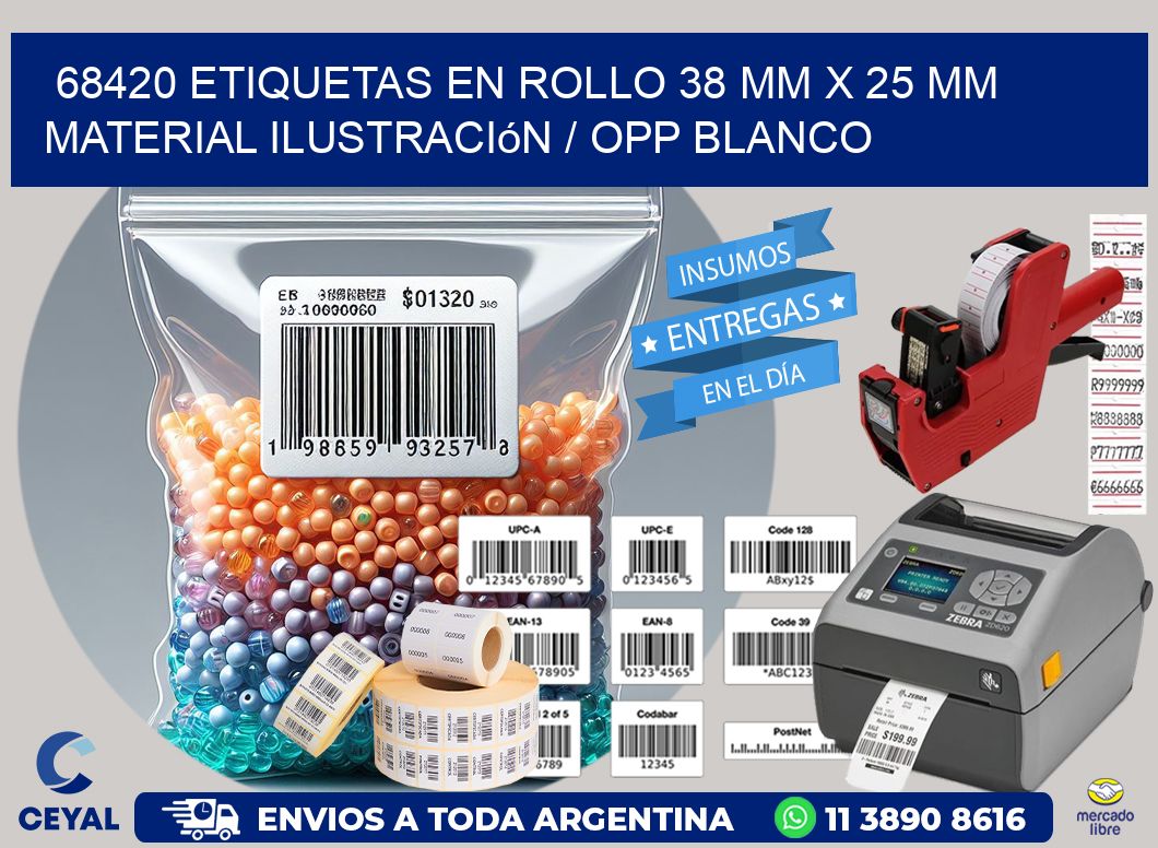 68420 Etiquetas en rollo 38 mm x 25 mm material Ilustración / OPP Blanco