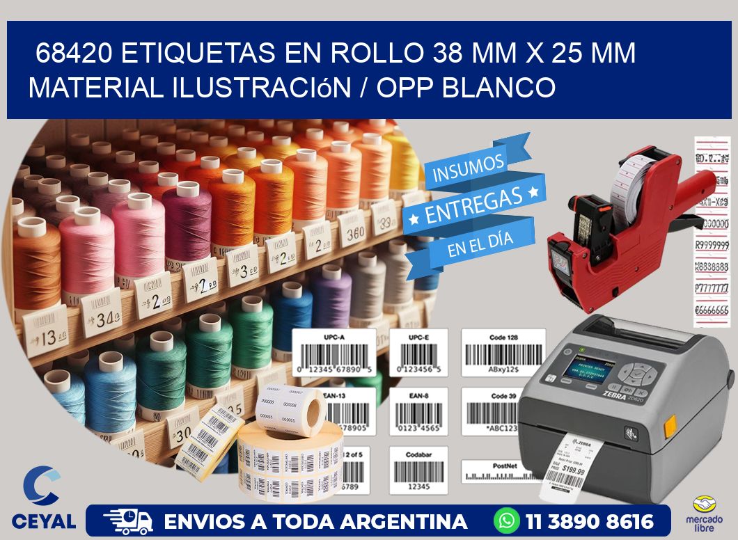 68420 Etiquetas en rollo 38 mm x 25 mm material Ilustración / OPP Blanco