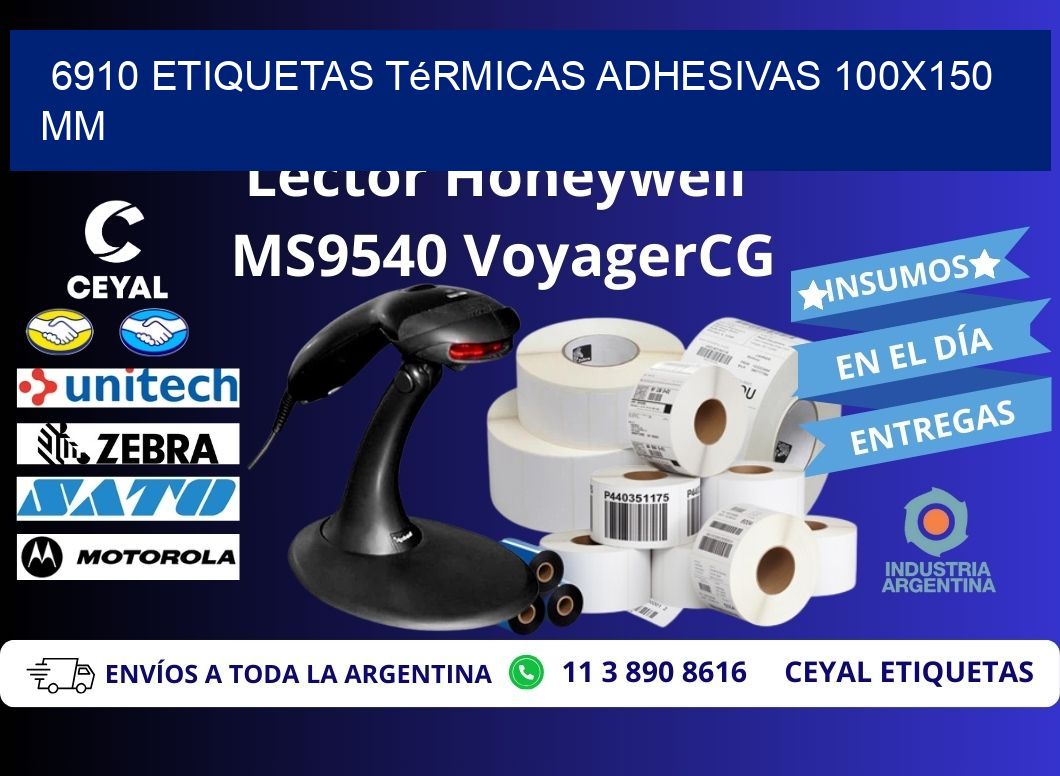 6910 etiquetas térmicas adhesivas 100x150 mm