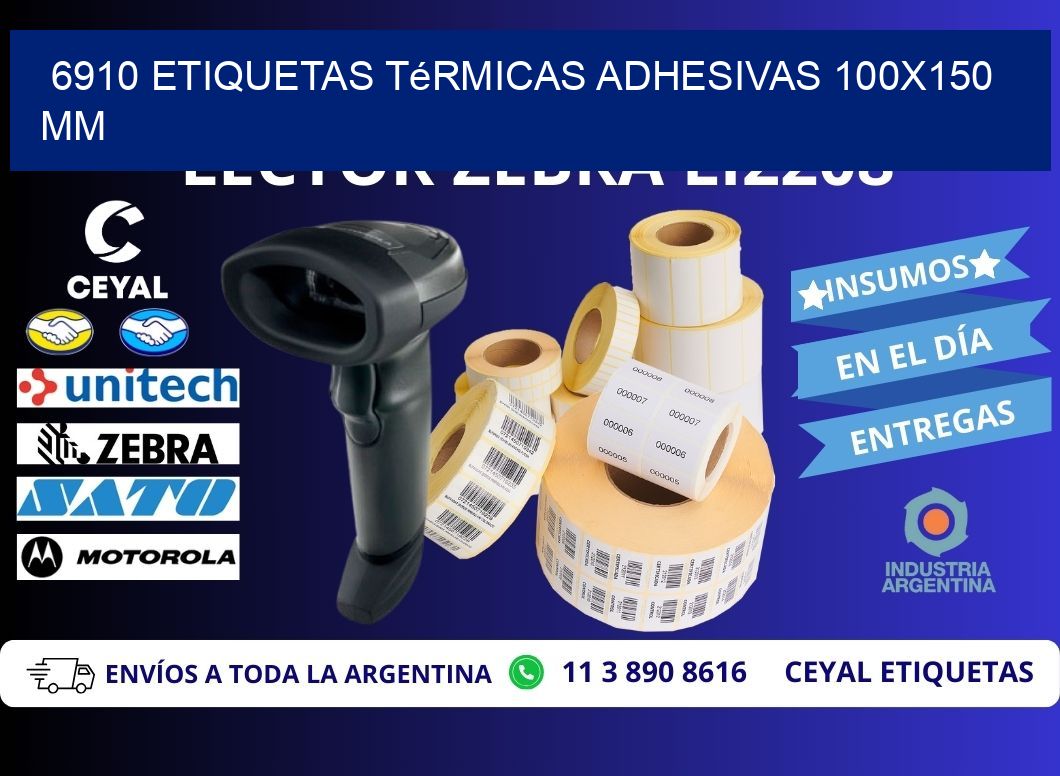 6910 etiquetas térmicas adhesivas 100x150 mm