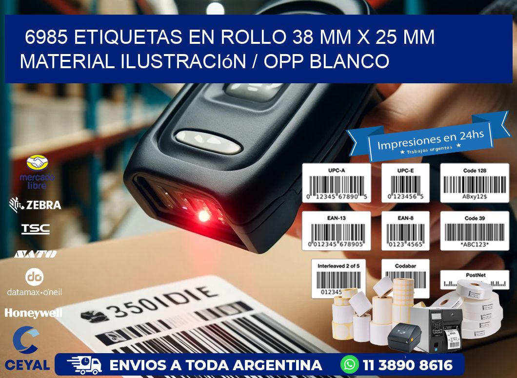 6985 Etiquetas en rollo 38 mm x 25 mm material Ilustración / OPP Blanco
