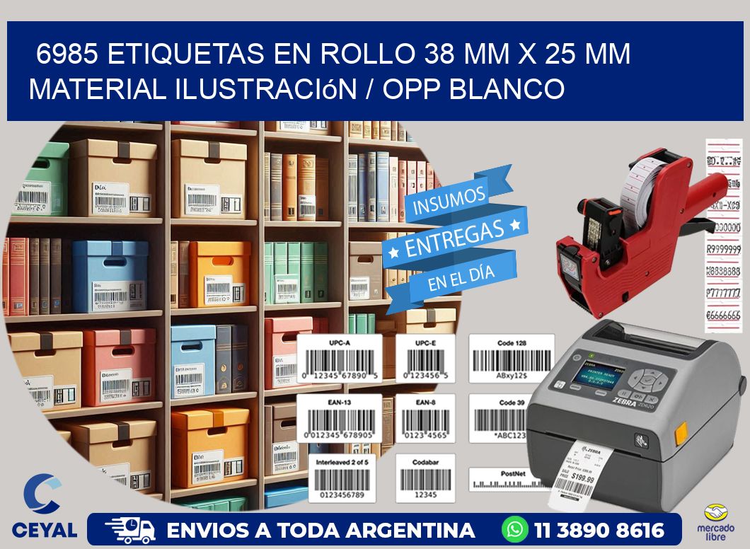 6985 Etiquetas en rollo 38 mm x 25 mm material Ilustración / OPP Blanco