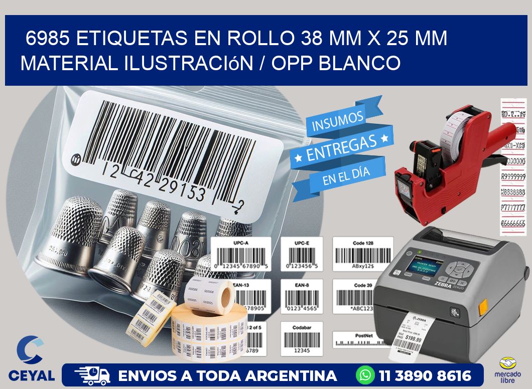 6985 Etiquetas en rollo 38 mm x 25 mm material Ilustración / OPP Blanco