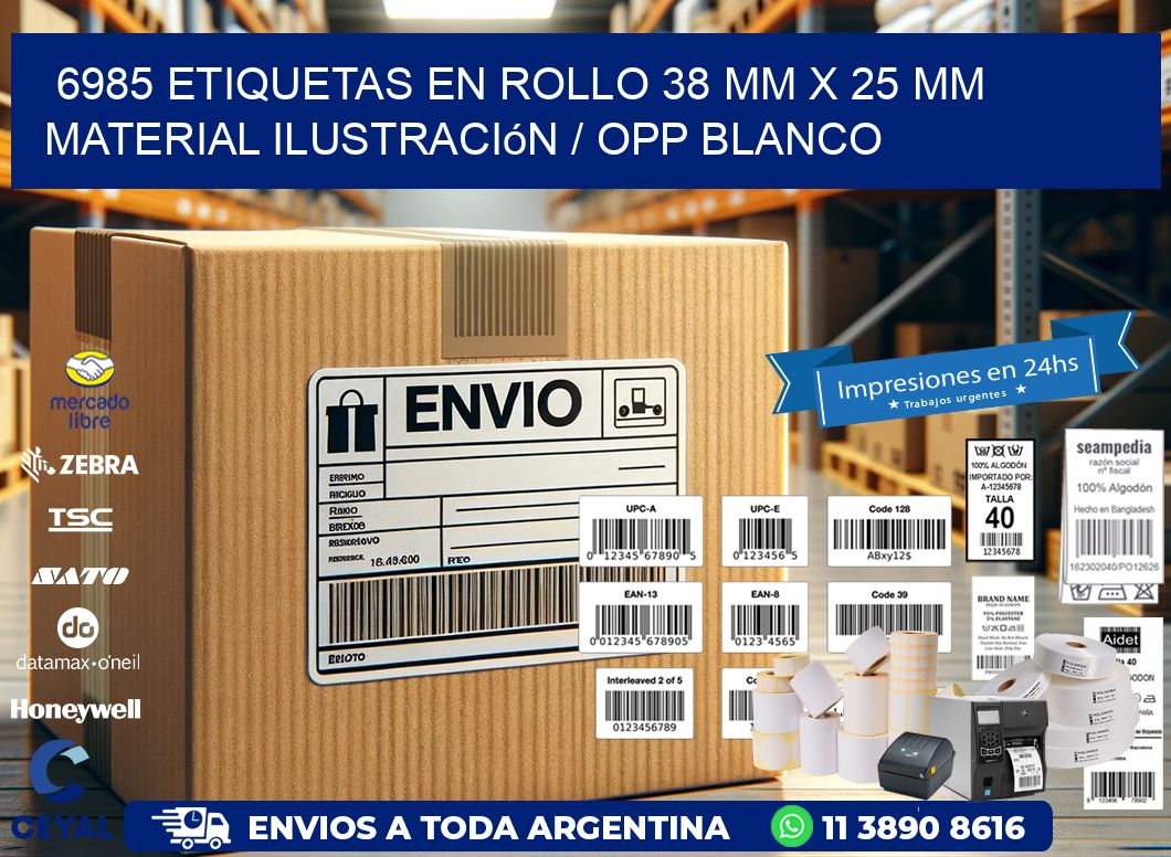 6985 Etiquetas en rollo 38 mm x 25 mm material Ilustración / OPP Blanco