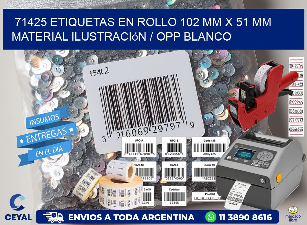 71425 Etiquetas en rollo 102 mm x 51 mm material Ilustración / OPP Blanco