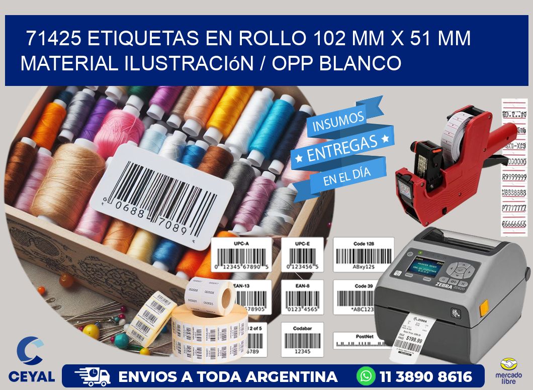 71425 Etiquetas en rollo 102 mm x 51 mm material Ilustración / OPP Blanco