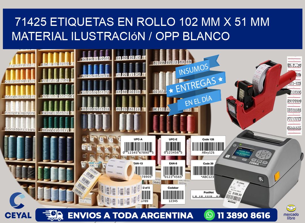 71425 Etiquetas en rollo 102 mm x 51 mm material Ilustración / OPP Blanco