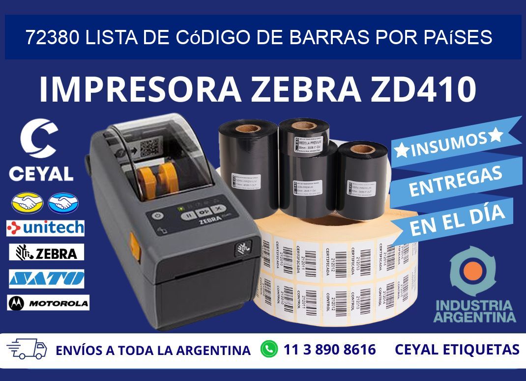 72380 Lista de código de barras por países