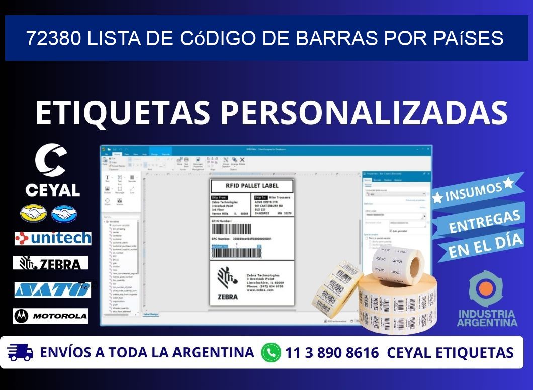 72380 Lista de código de barras por países