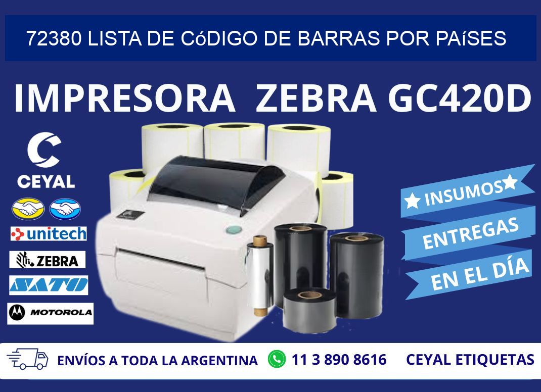 72380 Lista de código de barras por países
