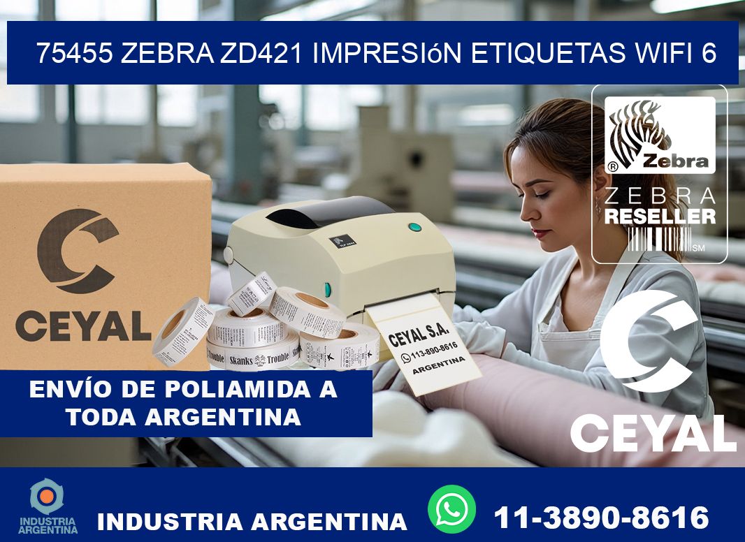 75455 Zebra ZD421 impresión etiquetas WiFi 6