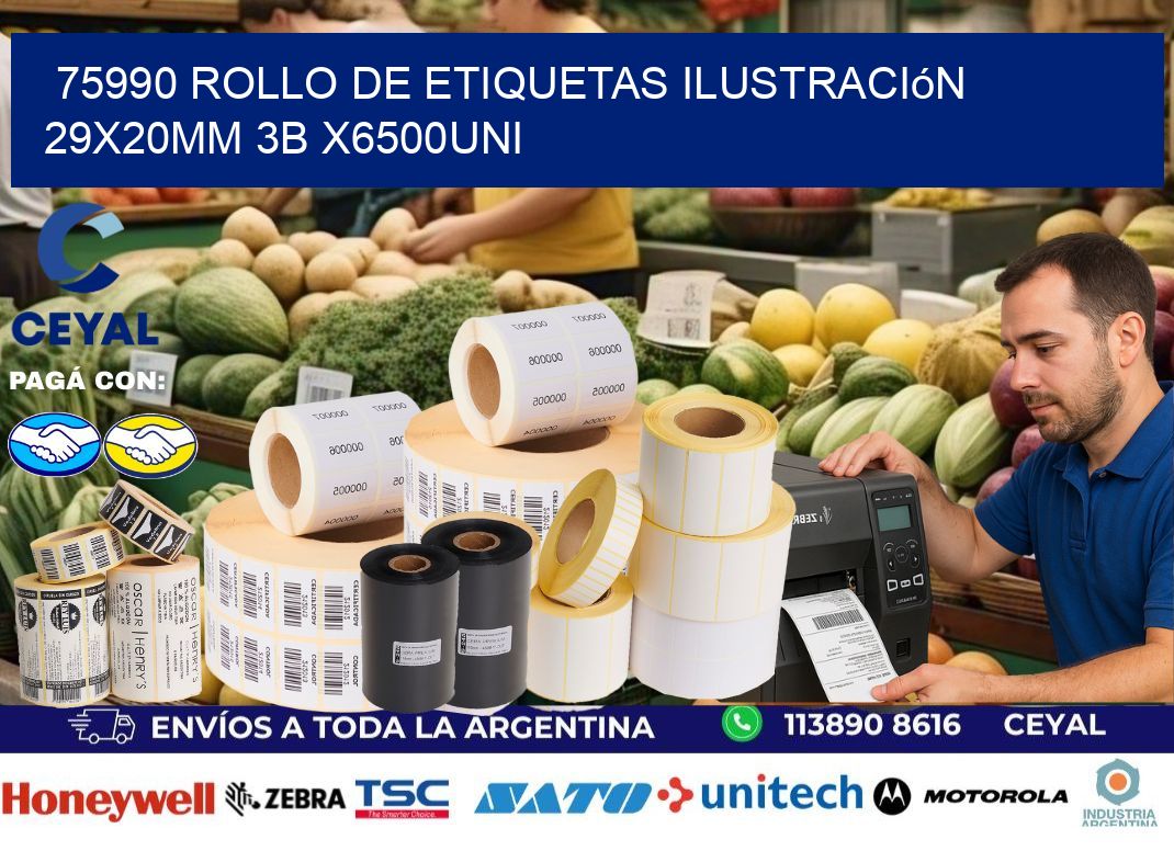 75990 Rollo De Etiquetas Ilustración 29x20mm 3b X6500uni