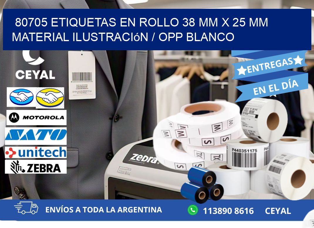 80705 Etiquetas en rollo 38 mm x 25 mm material Ilustración / OPP Blanco