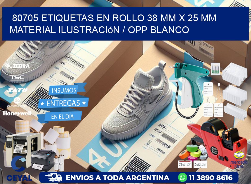 80705 Etiquetas en rollo 38 mm x 25 mm material Ilustración / OPP Blanco