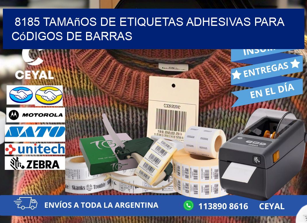 8185 Tamaños de etiquetas adhesivas para códigos de barras