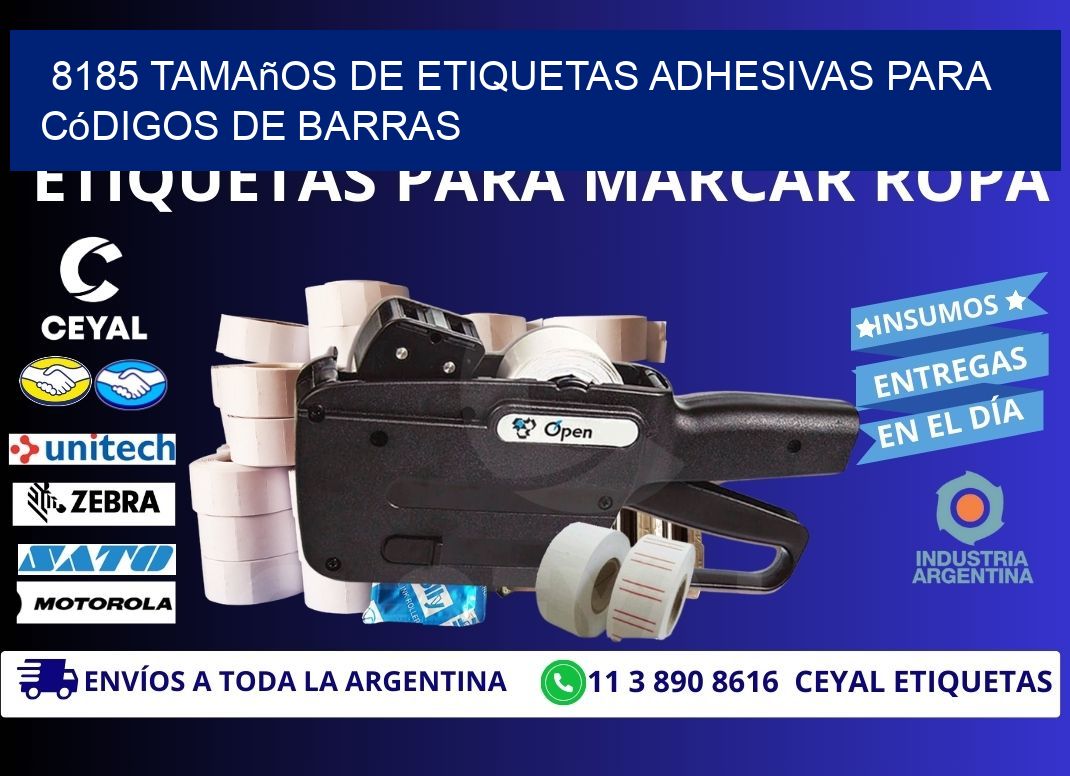 8185 Tamaños de etiquetas adhesivas para códigos de barras