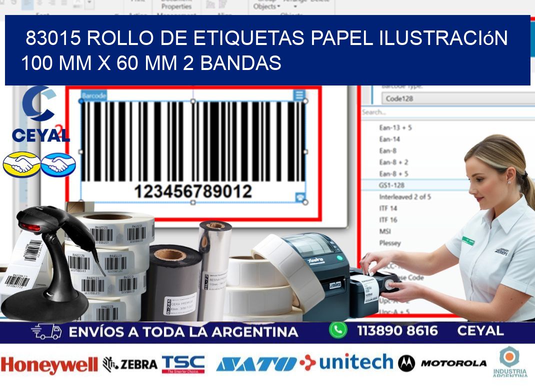 83015 Rollo de Etiquetas Papel Ilustración 100 mm x 60 mm 2 Bandas