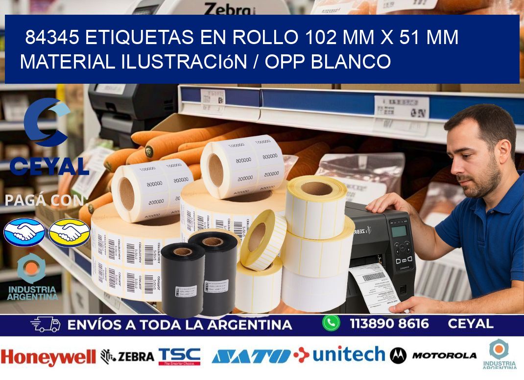 84345 Etiquetas en rollo 102 mm x 51 mm material Ilustración / OPP Blanco