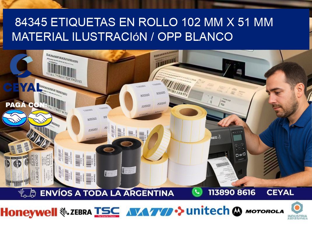 84345 Etiquetas en rollo 102 mm x 51 mm material Ilustración / OPP Blanco