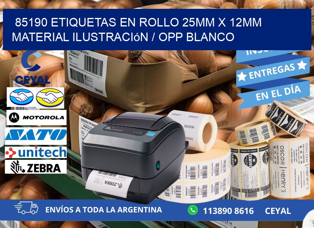 85190 Etiquetas en rollo 25mm x 12mm material Ilustración / OPP Blanco