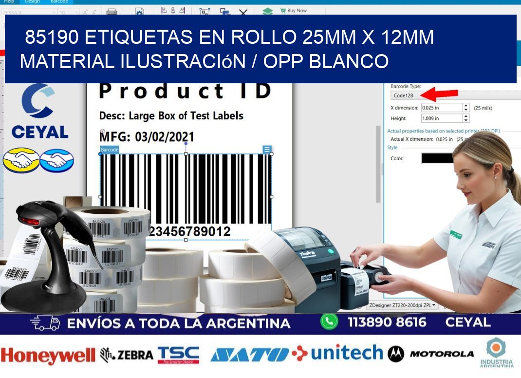 85190 Etiquetas en rollo 25mm x 12mm material Ilustración / OPP Blanco