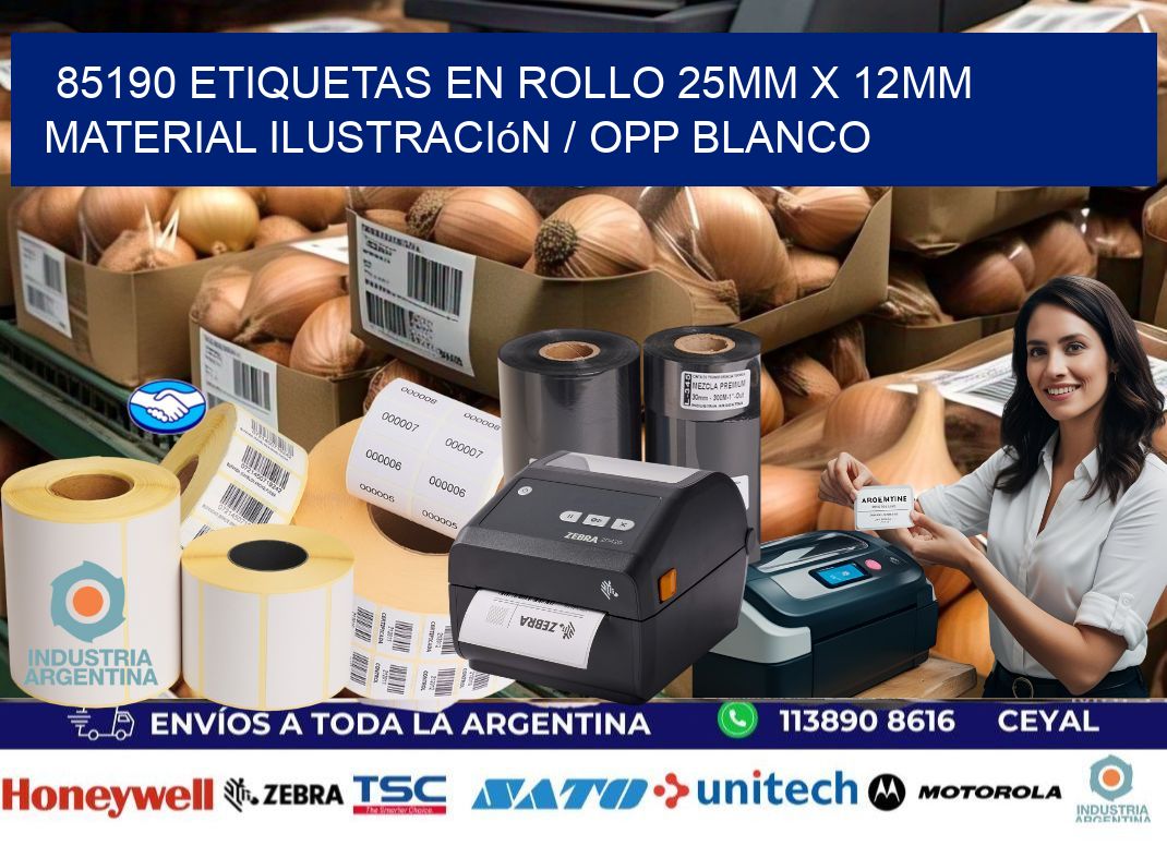 85190 Etiquetas en rollo 25mm x 12mm material Ilustración / OPP Blanco