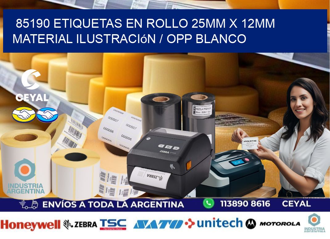 85190 Etiquetas en rollo 25mm x 12mm material Ilustración / OPP Blanco