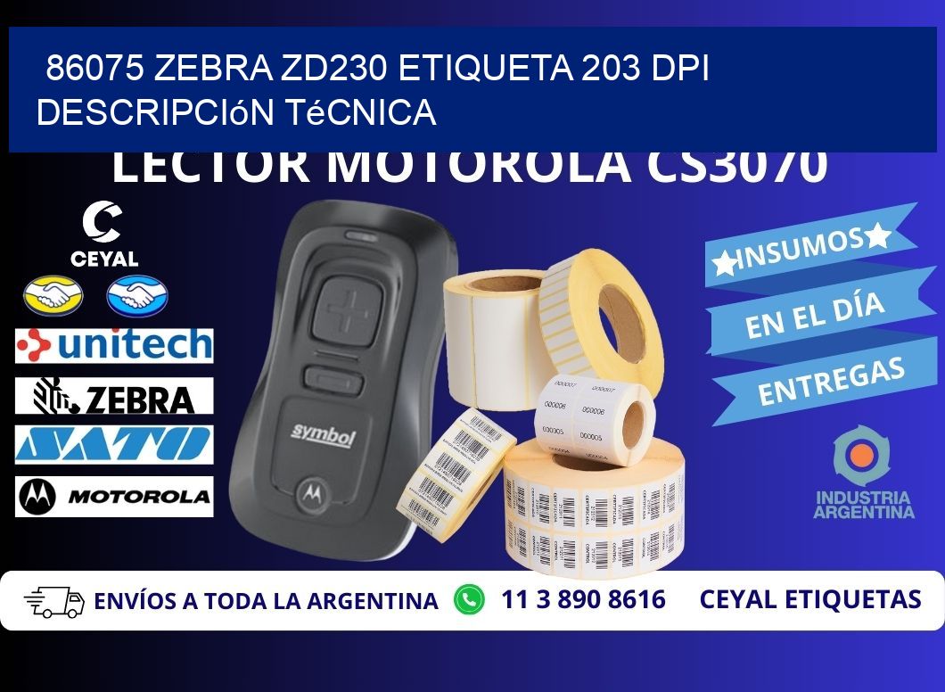 86075 Zebra ZD230 etiqueta 203 dpi descripción técnica