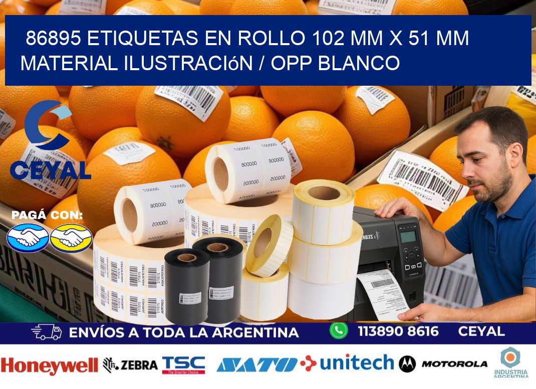 86895 Etiquetas en rollo 102 mm x 51 mm material Ilustración / OPP Blanco