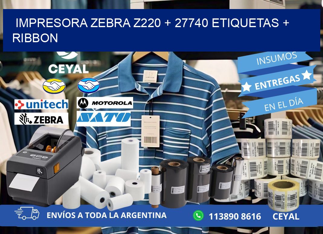 impresora zebra z220 + 27740 etiquetas + ribbon