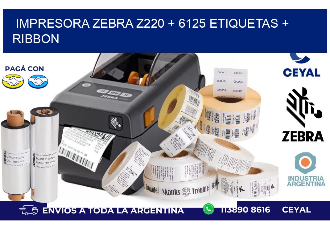 impresora zebra z220 + 6125 etiquetas + ribbon