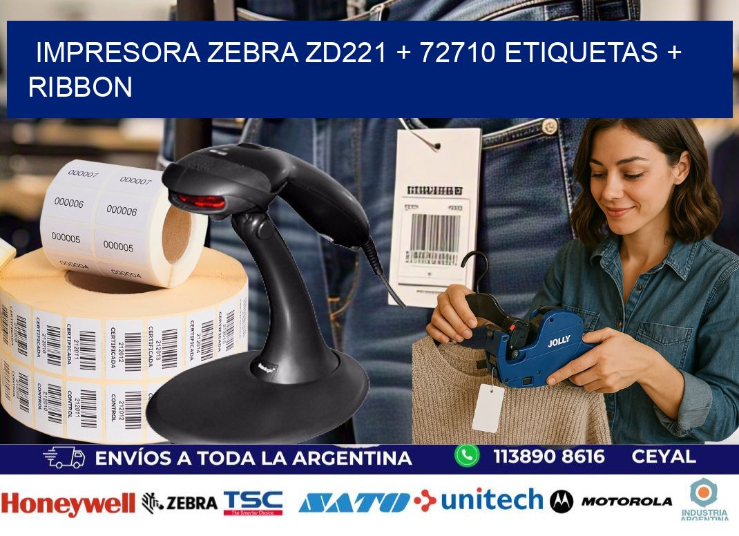 impresora zebra zd221 + 72710 etiquetas + ribbon
