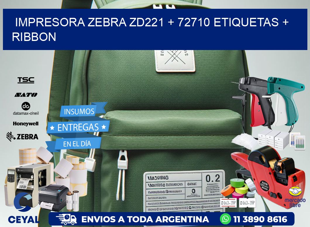impresora zebra zd221 + 72710 etiquetas + ribbon