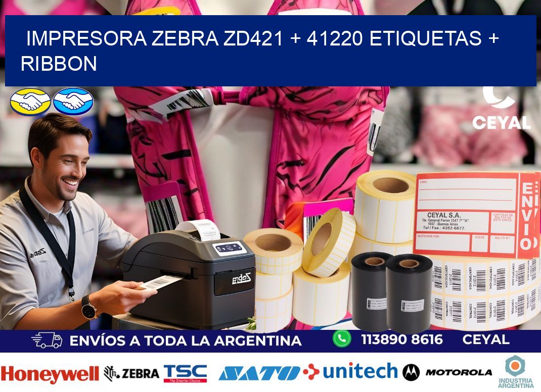 impresora zebra zd421 + 41220 etiquetas + ribbon