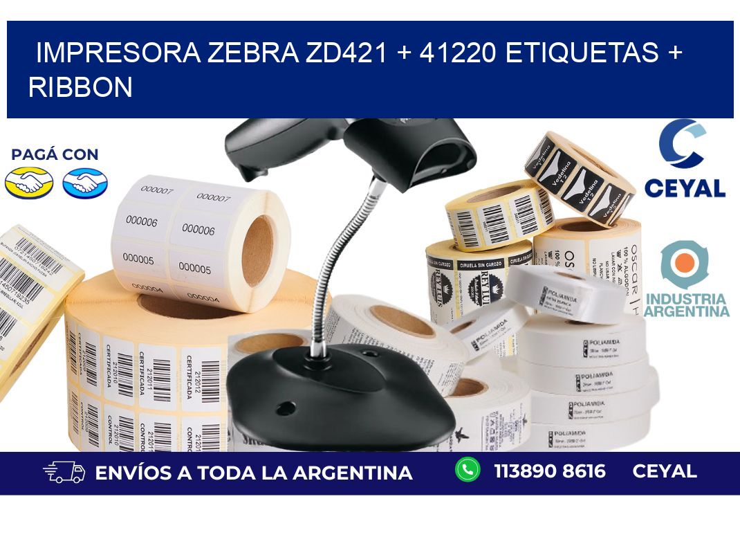 impresora zebra zd421 + 41220 etiquetas + ribbon