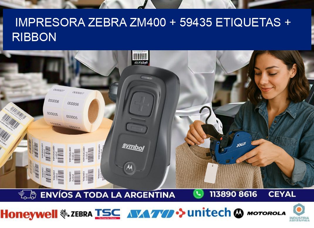 impresora zebra zm400 + 59435 etiquetas + ribbon