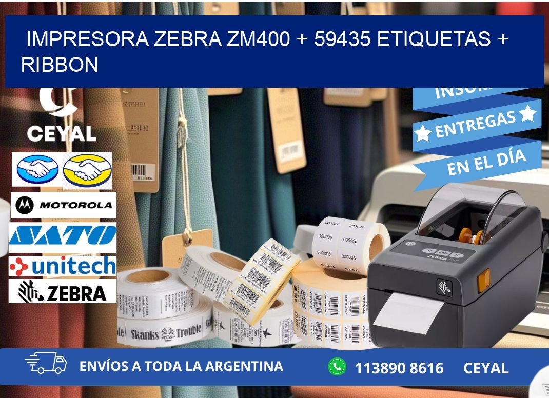 impresora zebra zm400 + 59435 etiquetas + ribbon