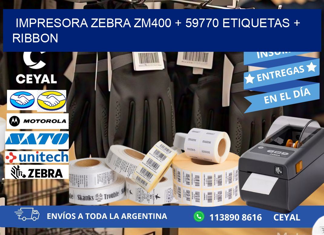 impresora zebra zm400 + 59770 etiquetas + ribbon