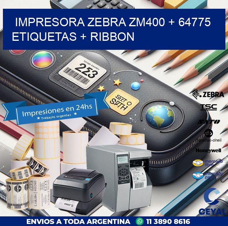 impresora zebra zm400 + 64775 etiquetas + ribbon