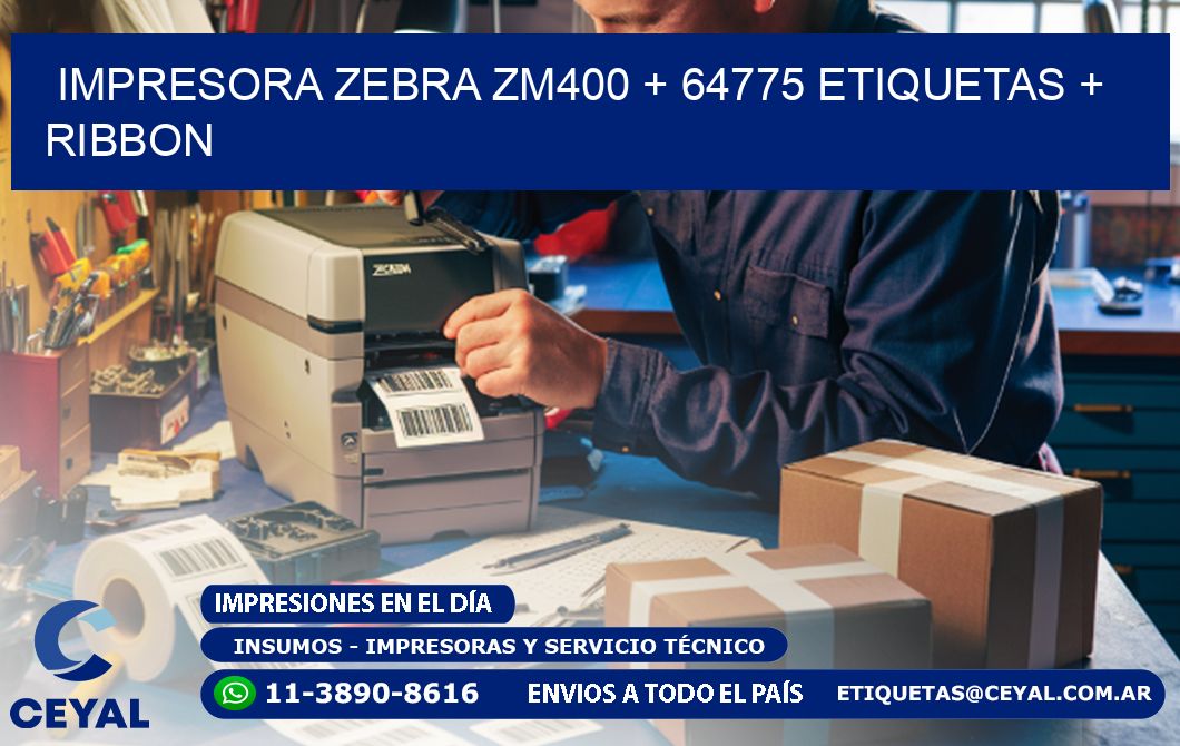 impresora zebra zm400 + 64775 etiquetas + ribbon