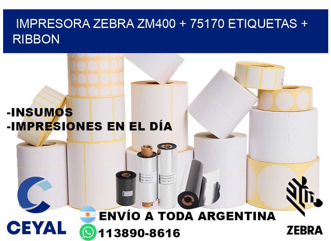 impresora zebra zm400 + 75170 etiquetas + ribbon