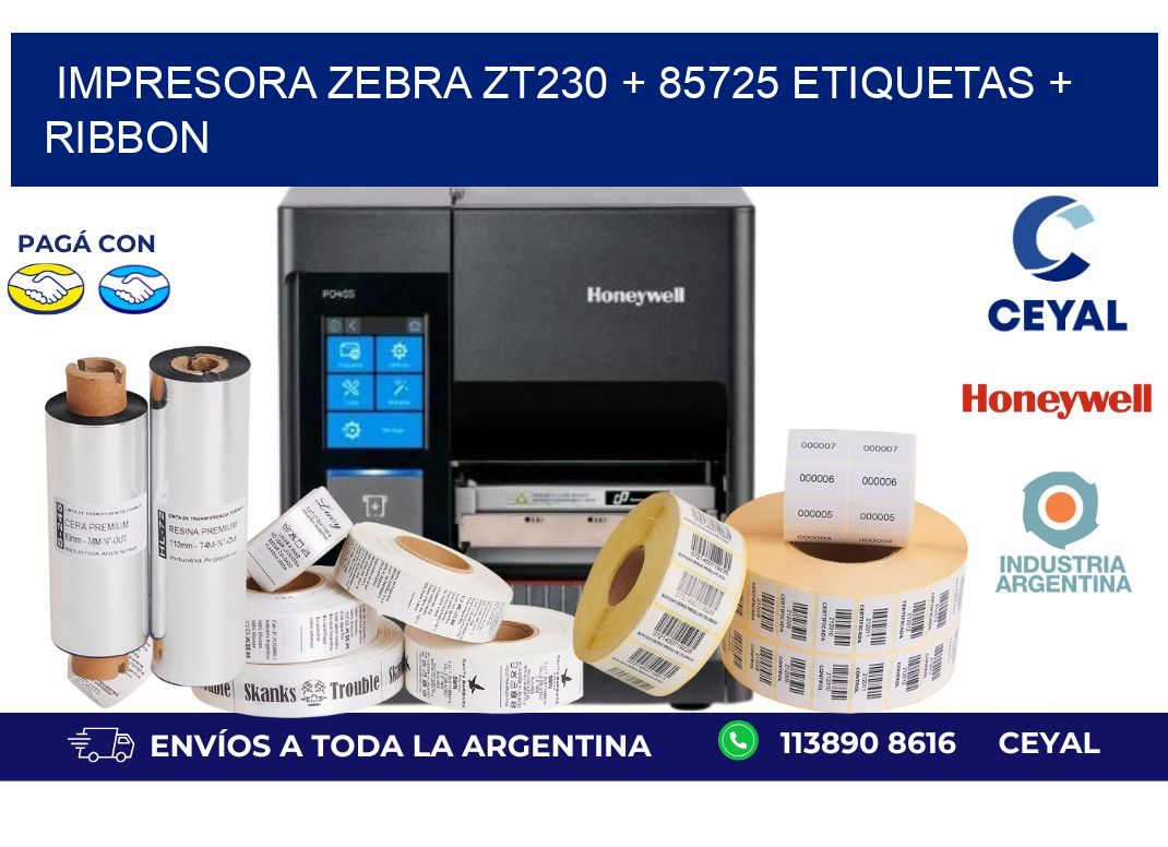 impresora zebra zt230 + 85725 etiquetas + ribbon