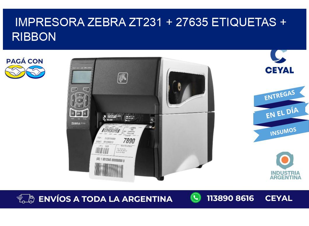 impresora zebra zt231 + 27635 etiquetas + ribbon