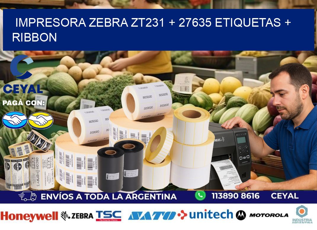 impresora zebra zt231 + 27635 etiquetas + ribbon