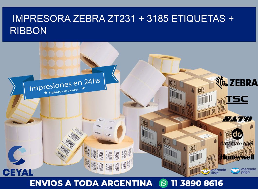 impresora zebra zt231 + 3185 etiquetas + ribbon