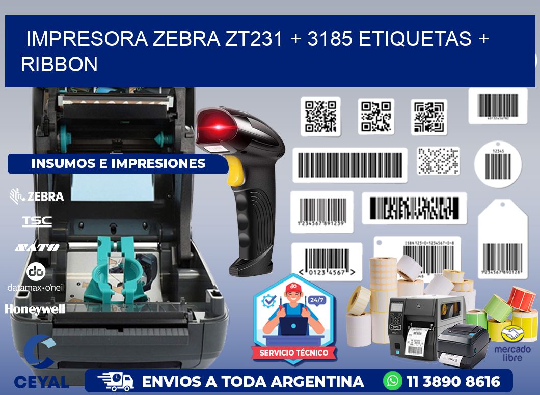impresora zebra zt231 + 3185 etiquetas + ribbon